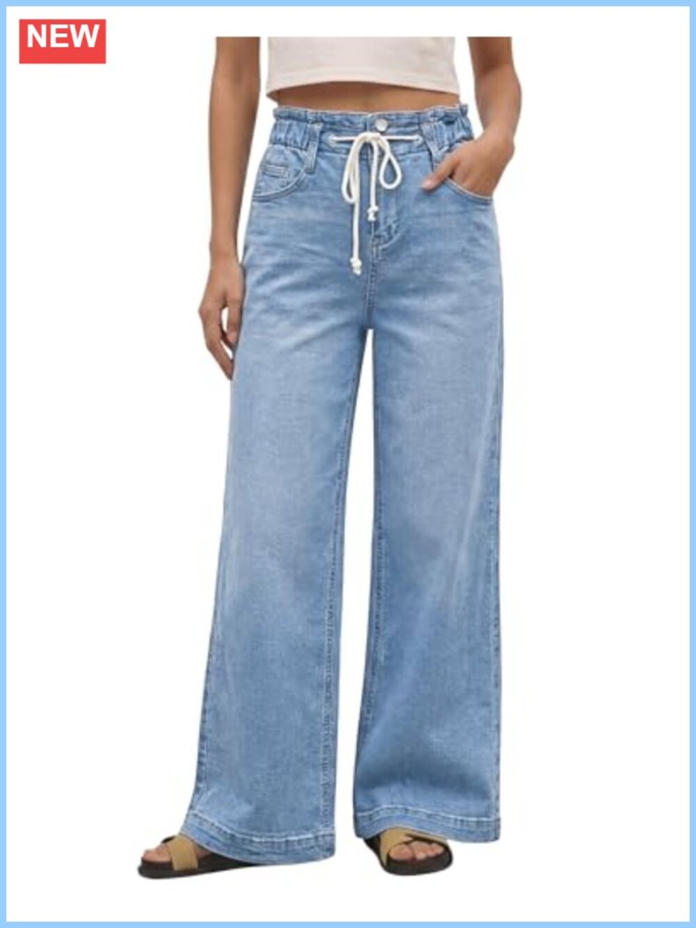 Wide Leg High Waisted Stretch Jeans Elastic Waist Bell Bottom Baggy Pants
